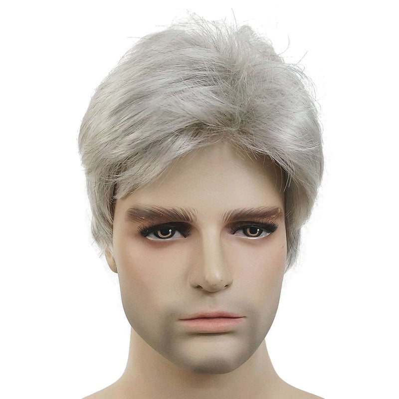 Lydell Men Wig Natural Short Straight Hair Synthetic Full Wigs (51 Silver Grey) - Image 1